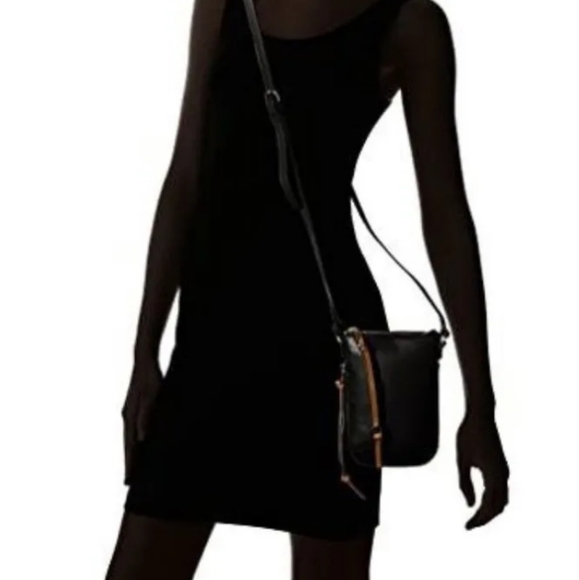 Vince Camuto Corin Phone Case & Crossbody Black Leather with Brown Tassle Pulls - Picture 2 of 11